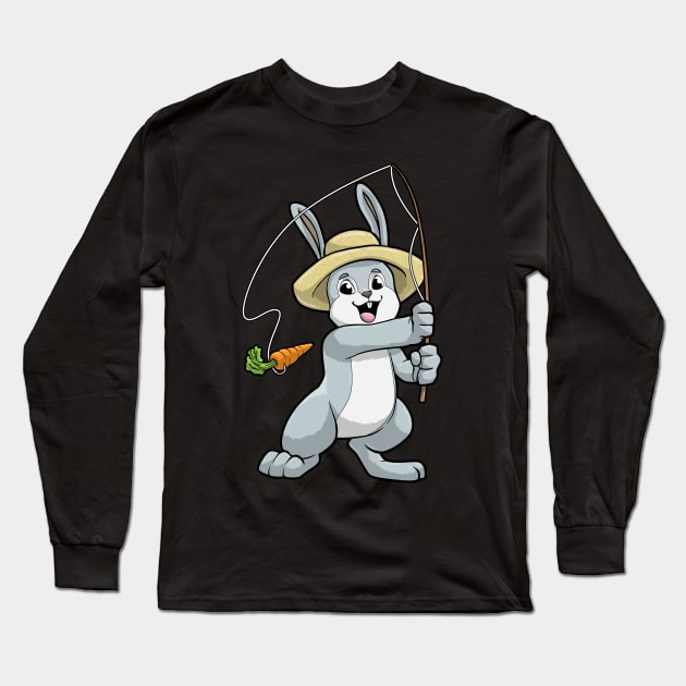 Rabbit at Fishing with Fishing rod and Carrot Long Sleeve T-Shirt by Markus Schnabel